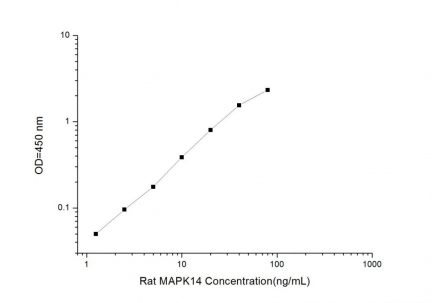 Standard Curve for Rat MAPK14 (Mitogen Activated Protein Kinase 14) ELISA Kit